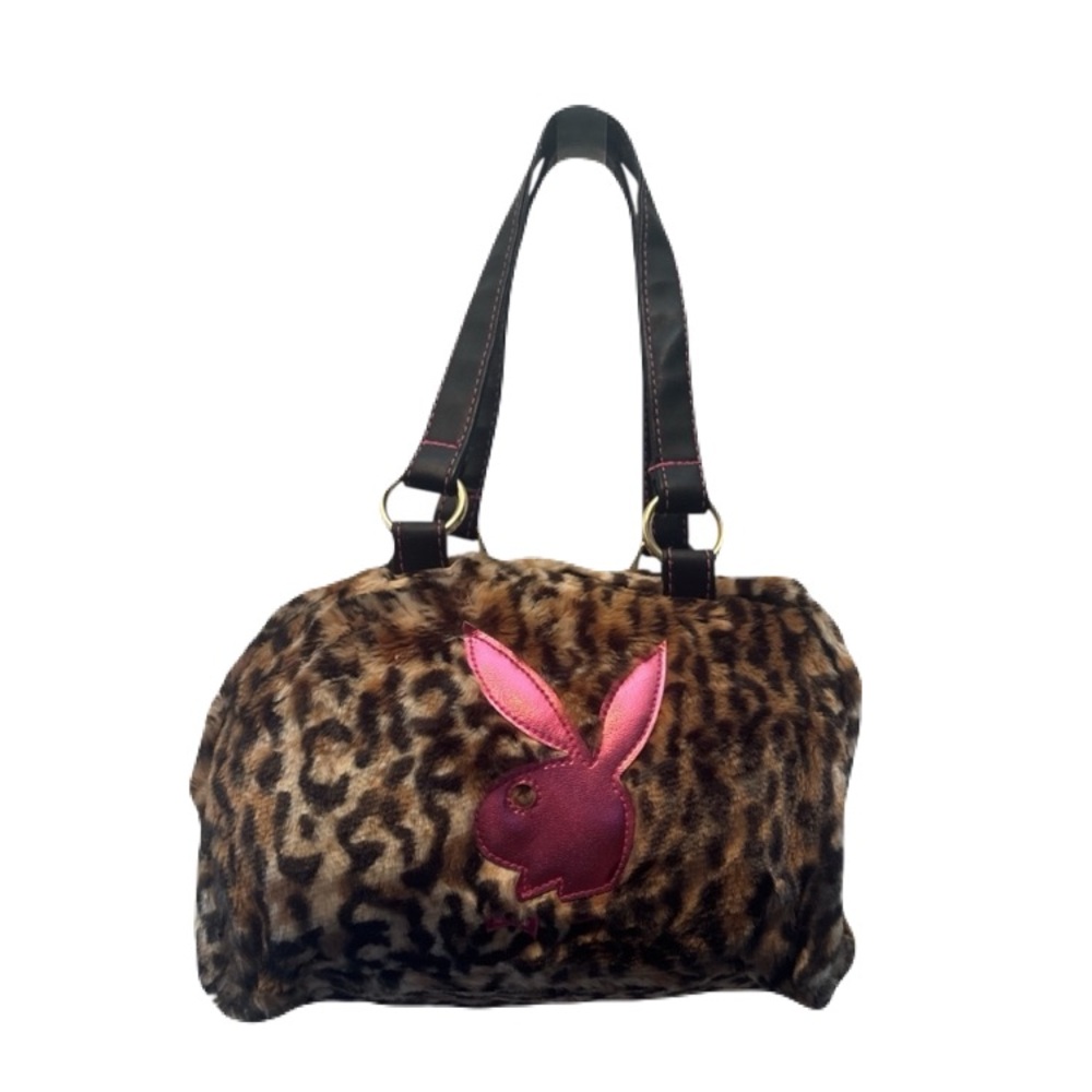 PLAYBOY Leopard Print Shoulder Bag with Pink Logo